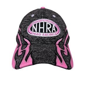 NHRA Championship Drag Racing Hat Cap Gray & Pink Rhinestone Flames Women's OSFM